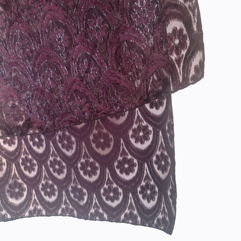 Vtg Burgundy Velvet Burnout Sheer Scarf Floral Y2K Whimsigoth Vamp Dark Romance - Picture 4 of 5